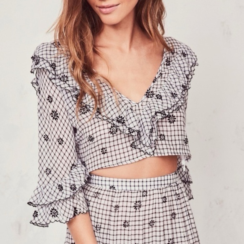 LoveShackFancy Blake Ruffle Crop Top in Charcoal Size Small